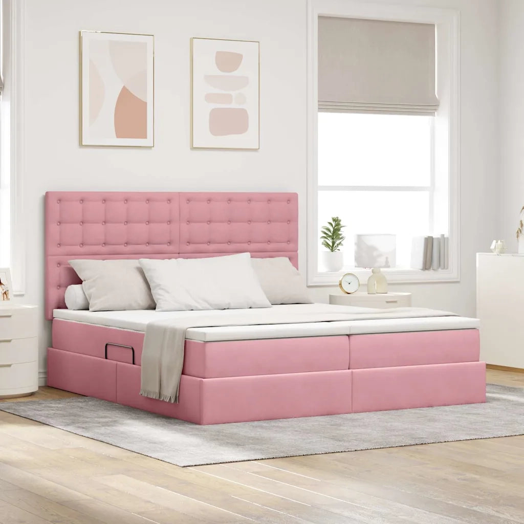Letto con luci a strisce a LED Rosa 200 x 200 cm Velluto