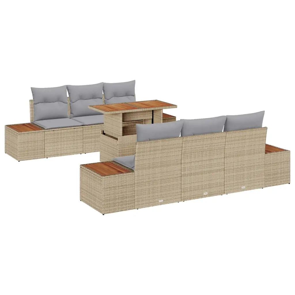 Set da Pranzo per Giardino con cuscino 7 pcs Beige e grigio
