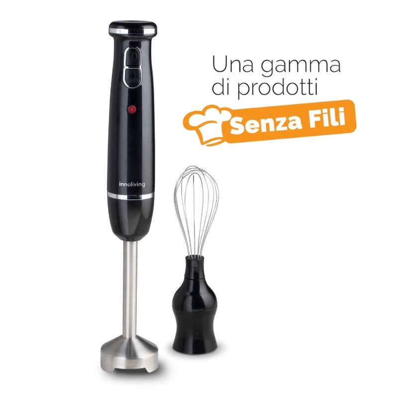 Innoliving Frullatore ad Immersione Ricaricabile Senza Fili INN-691 - Acciaio Inossidabile, USB-C, 1500mAh, 25 Minuti di Autonomia, Impugnatura Ergonomica, Cordless