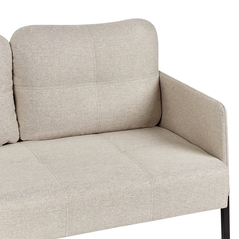 Divano 2 posti  tessuto beige con cuscini schienale cuscini imbottiti gambe in metallo stile retrò