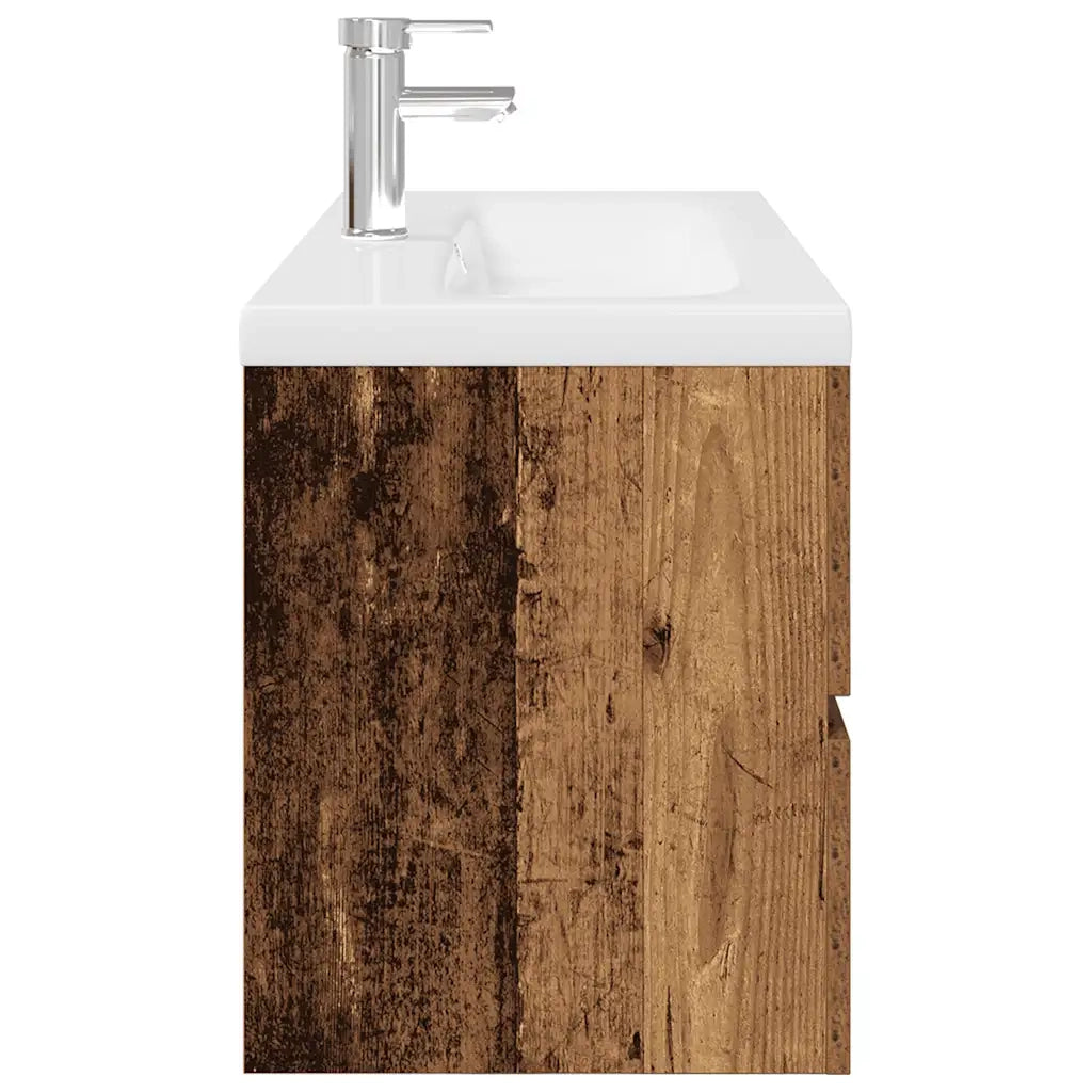 Mobile da Bagno con Lavabo Integrato e Rubinetto Legno Antico 3328935