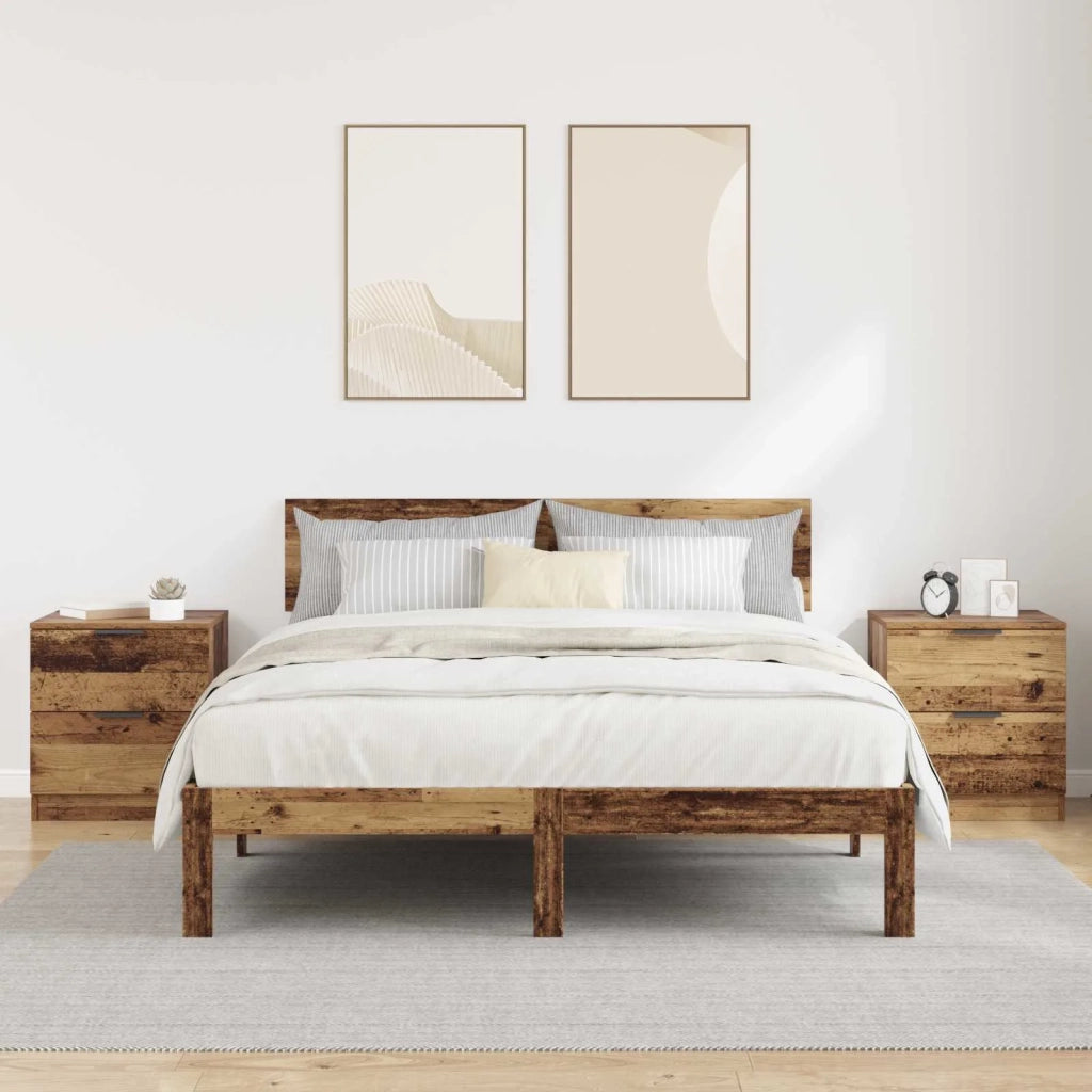 Set di 2 Comodini | Armadio da Notte | Mobiletto da notte Legno vecchio 45 x 39 x 50cm