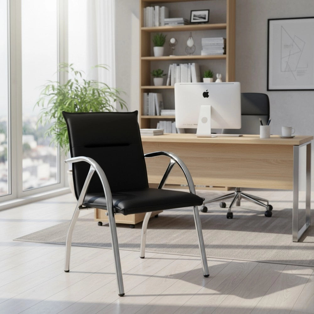 Sedia ufficio Karisma in ecopelle nera con base cromata