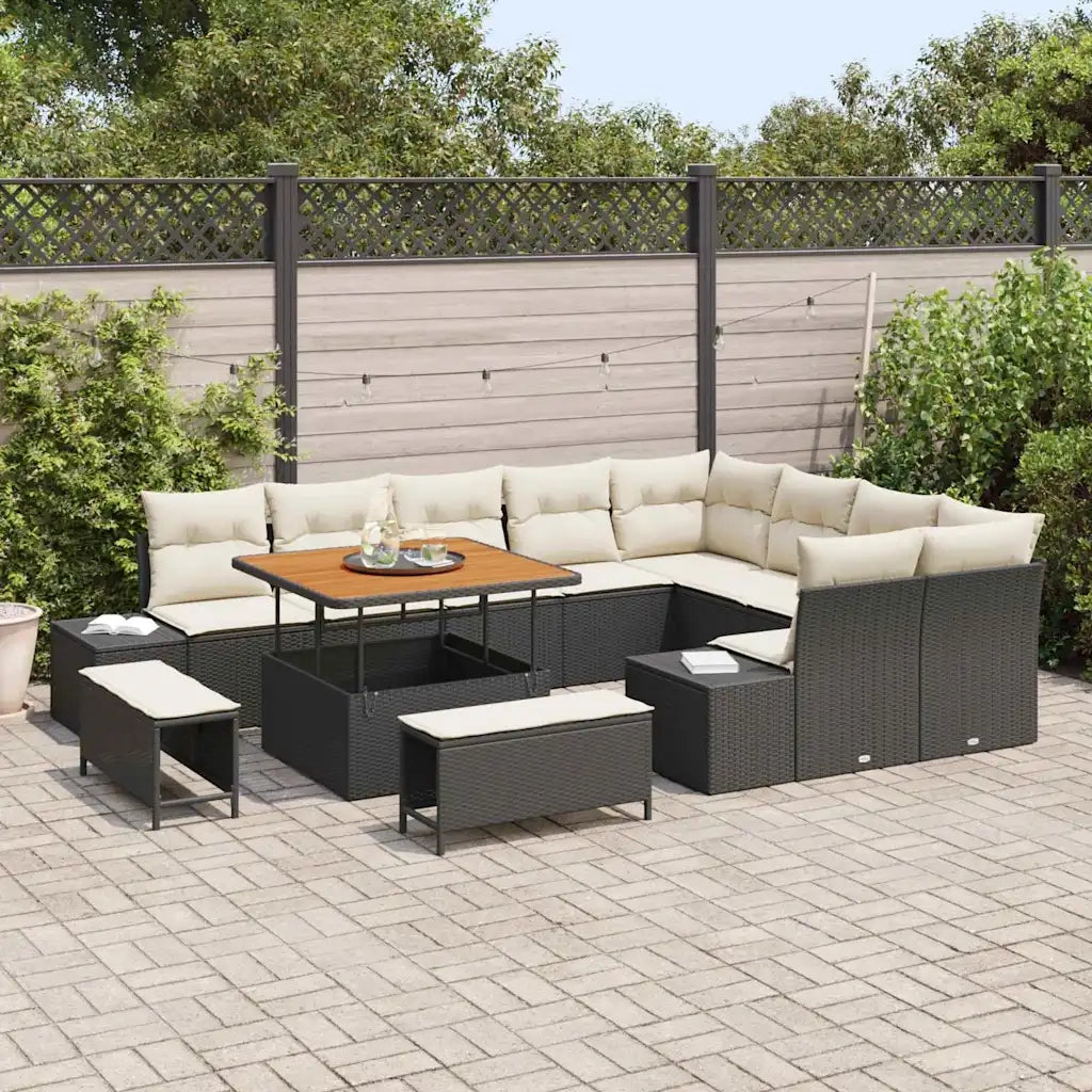 Set Divano da Giardino con cuscino 12 pcs Nero polyrattan 3362815