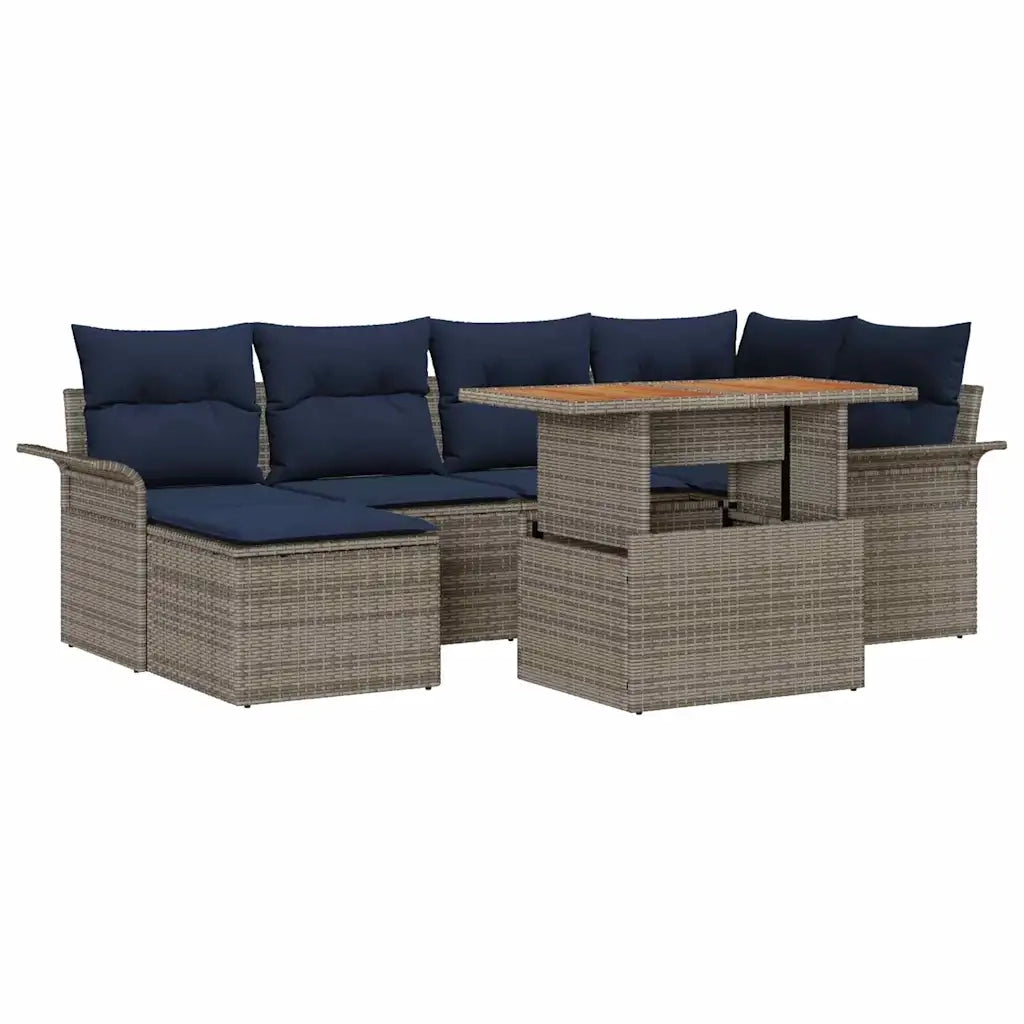 Set Divano da Giardino con cuscino 7 pcs grigio e blu navy 3349359
