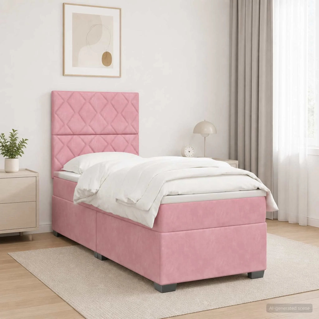Letto box spring con materasso Rosa 90 x 200 cm Velluto 3453577