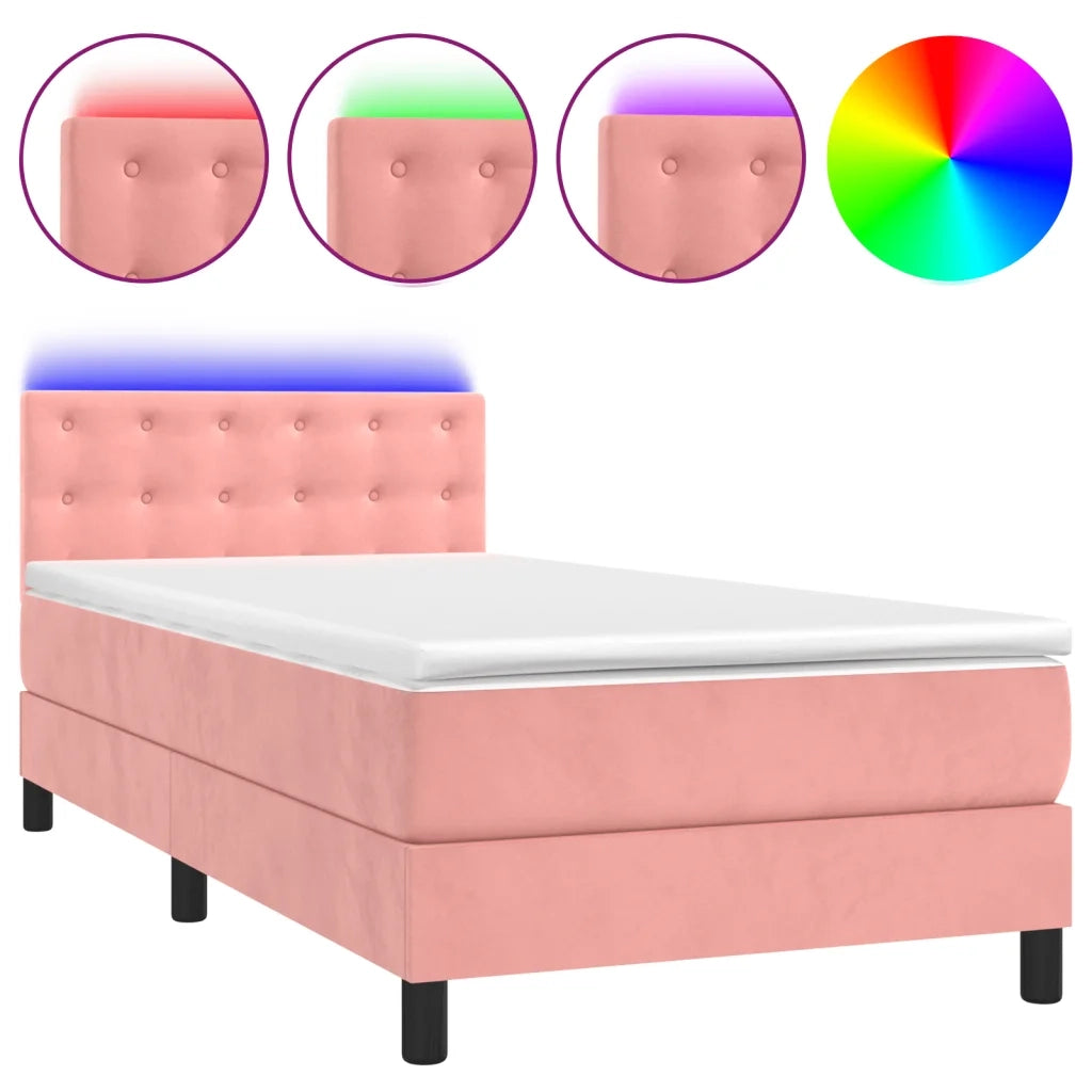 Letto a Molle con Materasso e LED Rosa 90x200 cm in Velluto 3134626