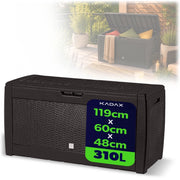 KADAX Box da giardino/balcone 310L per giardino, balcone e terrazzo, colore marrone