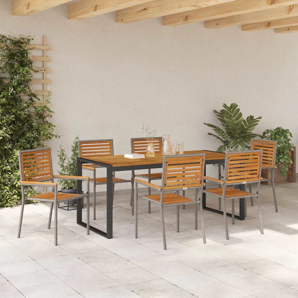 Set da Pranzo per Giardino 7 pcs Grigio e Marrone polyrattan 3365482