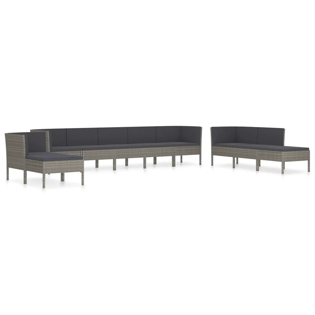 Set Divani da Giardino 10 pz con Cuscini in Polyrattan Grigio 3056976