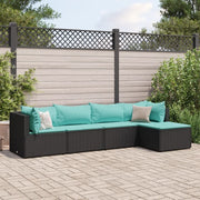 Set Divani da Giardino 5 pz con Cuscini Nero in Polyrattan 3308060