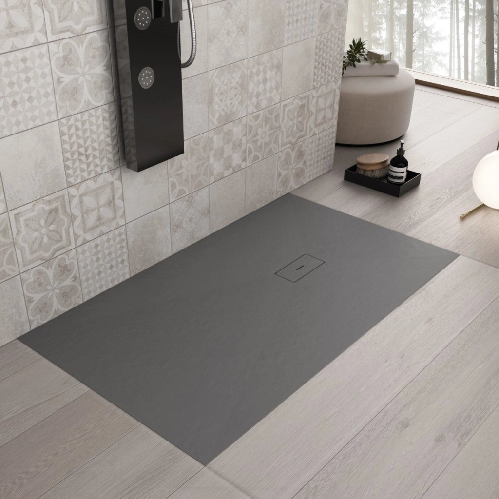 Piatto doccia in marmoresina grigio scuro effetto pietra cemento maka, misura 100x120