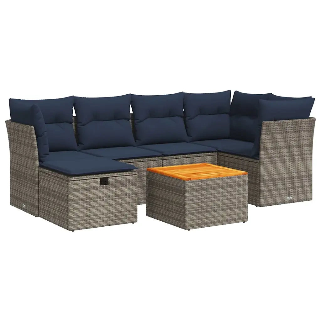 Set Divani da Giardino 7 pz con Cuscini Grigio in Polyrattan 3325764