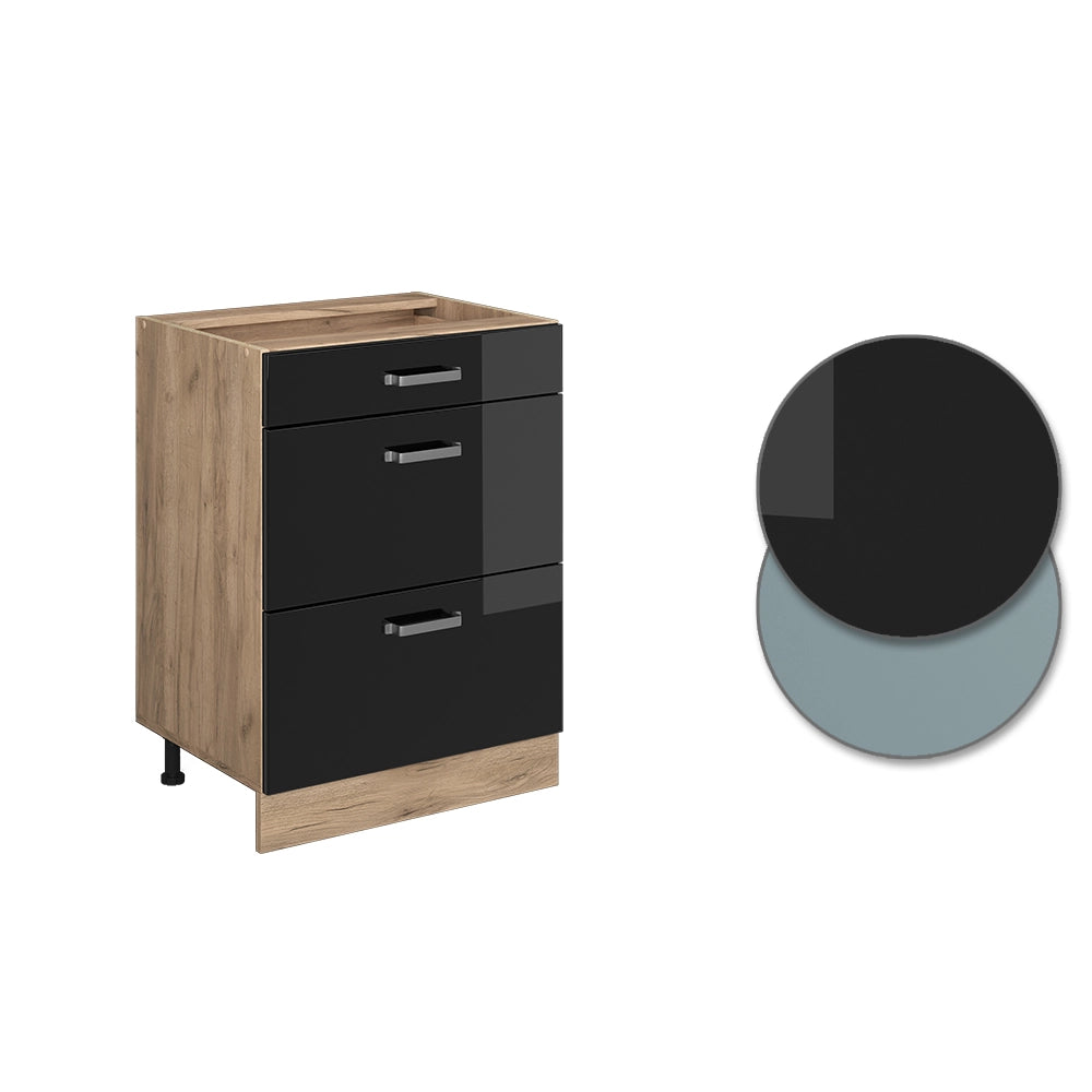 Vicco Mobiletto base per cucina Nero lucido 60 cm con cassetti, PL Antracite