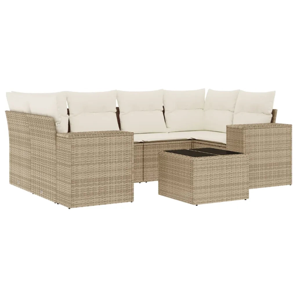 Set Divani da Giardino 7 pz con Cuscini Beige in Polyrattan 3222317