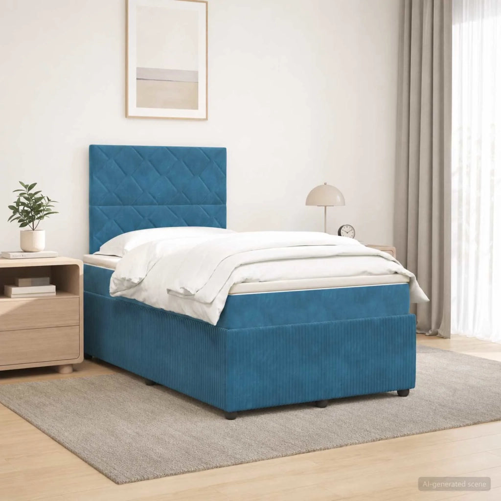 Letto box spring con materasso Blu 120 x 190 cm Velluto 3454575