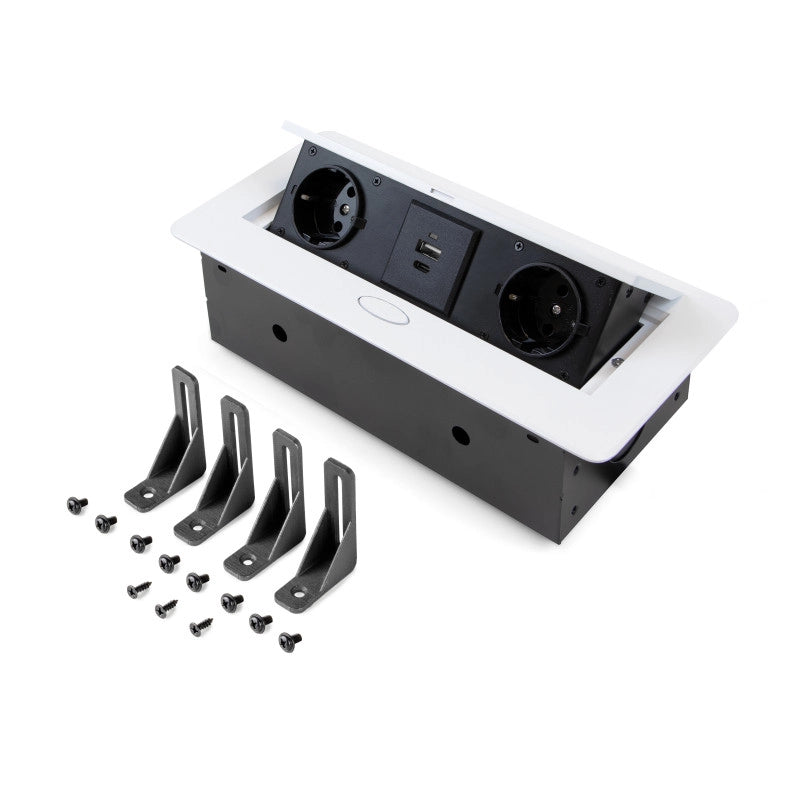 Multiconnettore da tavolo Atom 26 Lite, 225x111mm, 2 prese Schuko, 1 USB Tipo A, 1 USB Tipo C, Zama-Acciaio-Plastica, ..