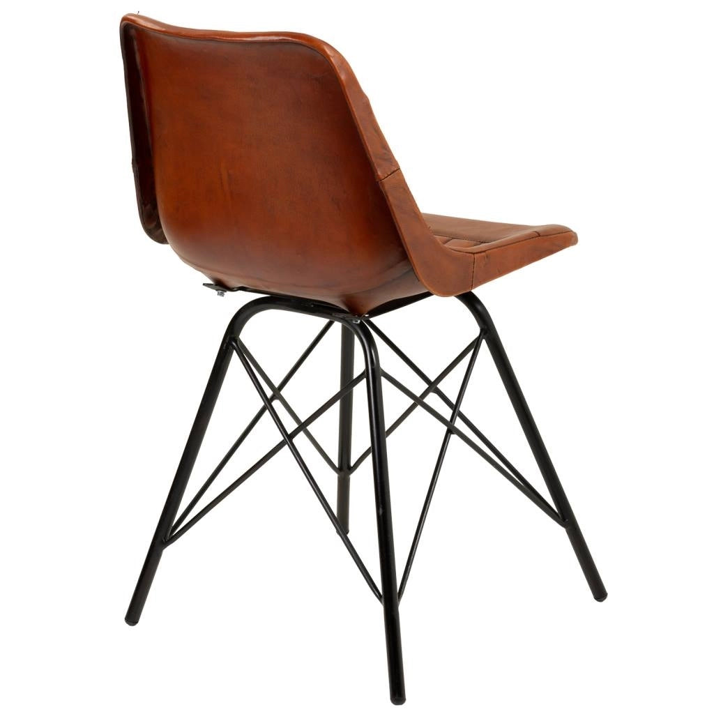 Sedia in metallo e pelle marrone 46x49x78,5h