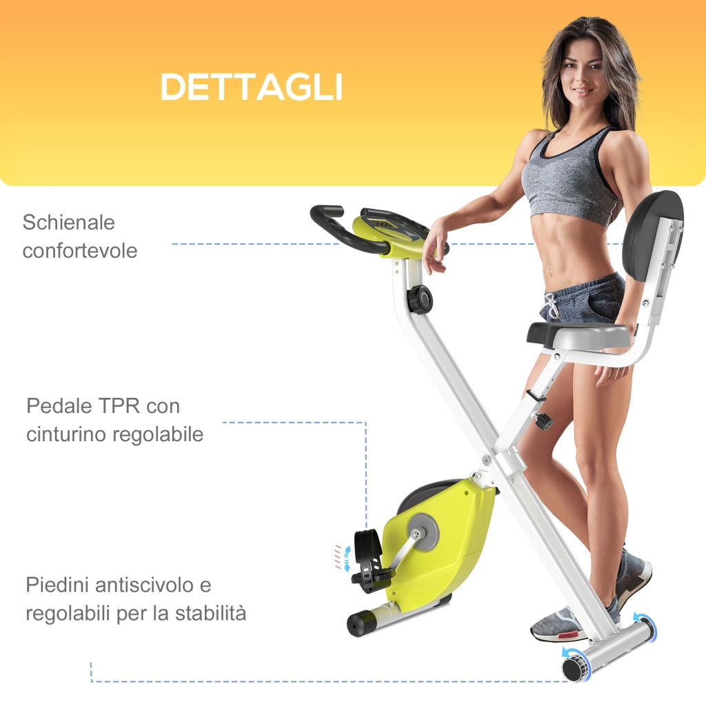 Cyclette Pieghevole Magnetica ¨C Xylo ¨C 8 Livelli Resistenza, LCD, 43x97x109cm, Giallo