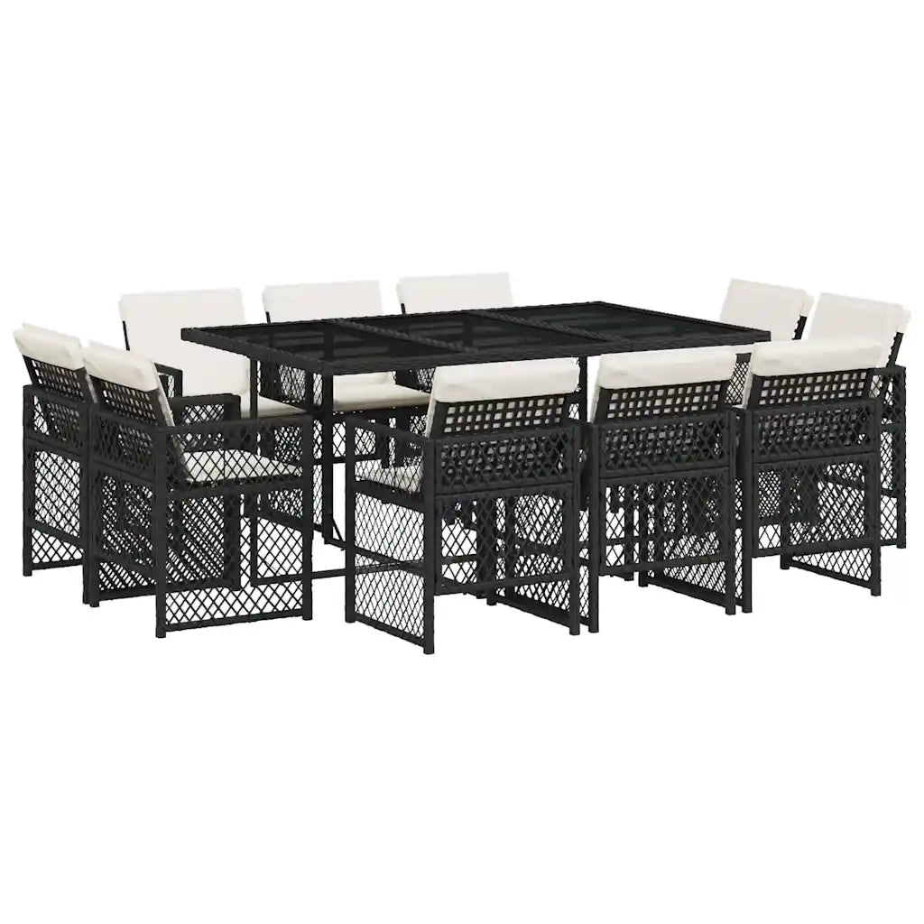 Set da Pranzo da Giardino 11 pz con Cuscini in Polyrattan Nero 3210846