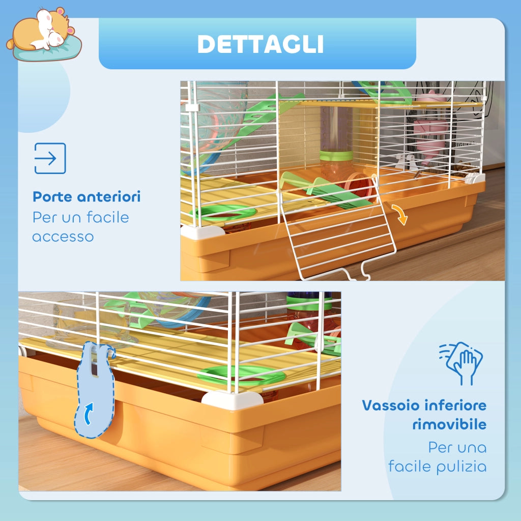 Casetta per Criceti a 5 Livelli con Tubi, Ruota e Scala ¨C Zephmum ¨C 46x30x58 cm Arancione