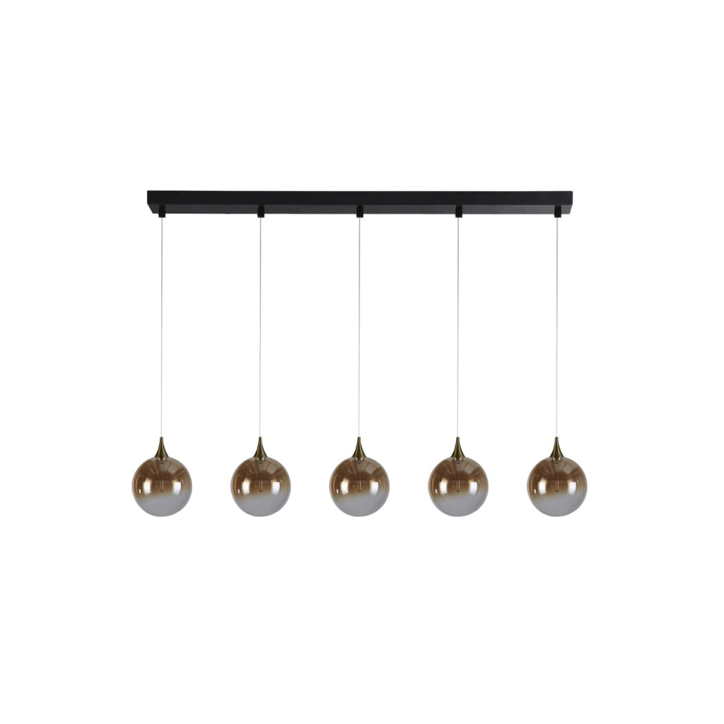 Lampada a sospensione Alchemy 5Lt LED Bar, metallo nero e vetro ambra