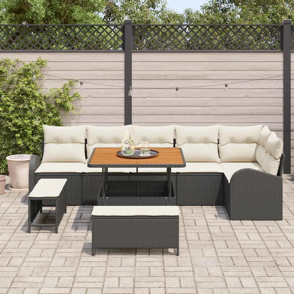 Set Divano da Giardino con cuscino 9 pcs Nero polyrattan 3362405