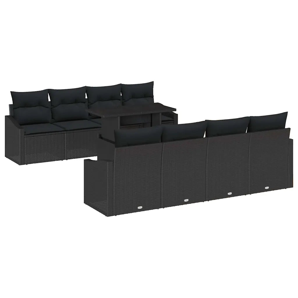 Set Divano da Giardino con cuscino 9 pcs Nero polyrattan 3357706