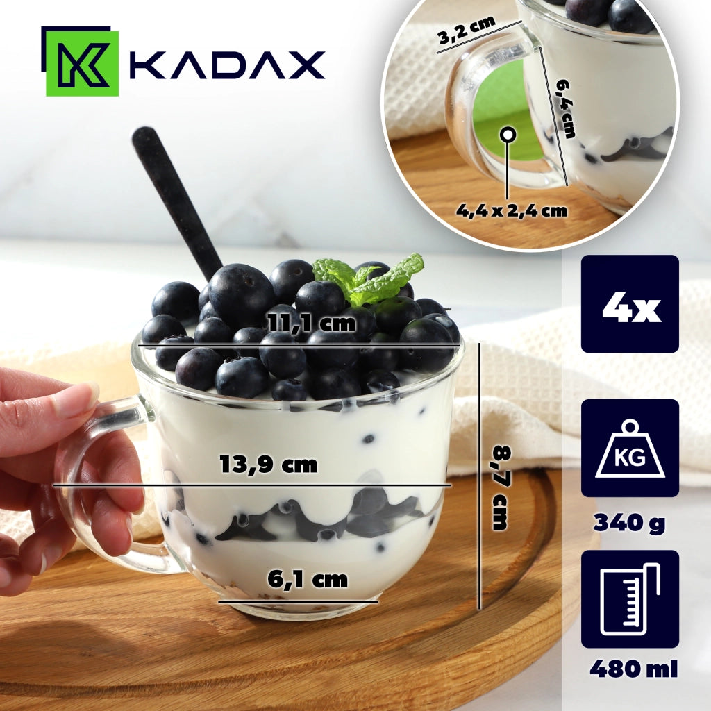 Set di 4 bicchieri da tè/caffè invernali KADAX da 480 ml con manico.