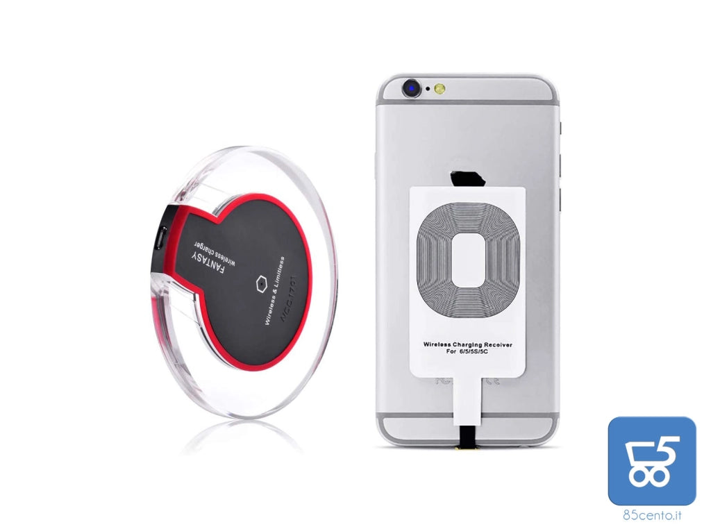 Pad di ricarica wireless + ricevitore compatibile con i Phone 8 7/7 Plus 6s / 6s Plus / 6/5 / 5s / 5c, Galaxy Galaxy S7 / S7 Edge, S8 / S8 Plus, S6 / S6 Edge Plus/S6 Edge