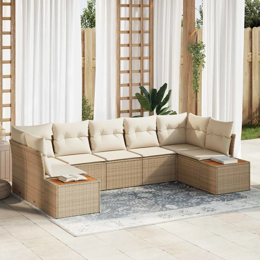 Set Divano da Giardino 7 pcs Beige e Crema Polyrattan