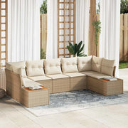 Set Divano da Giardino 7 pcs Beige e Crema Polyrattan