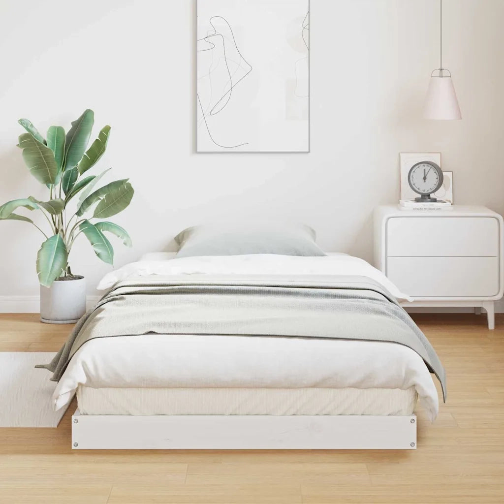 Struttura letto a terra-Giroletto Bianco 100 x 210 cm Pino massello