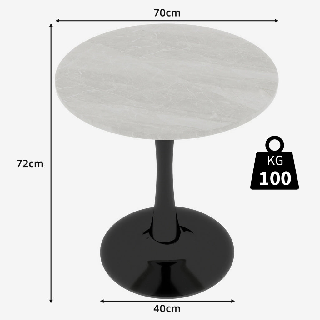 Tavolino rotondo moderno in marmo artificiale nero e bianco