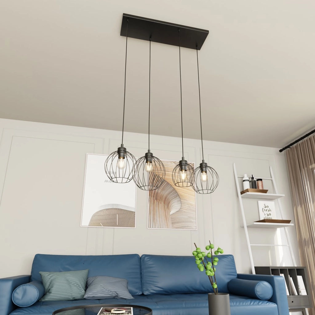 Lampada a sospensione loft nera 4 sfere E27 Nando Emibig