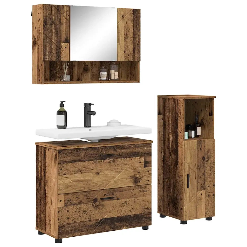 Set di mobili per il bagno con cassetto 3 pcs Legno vecchio 3393031