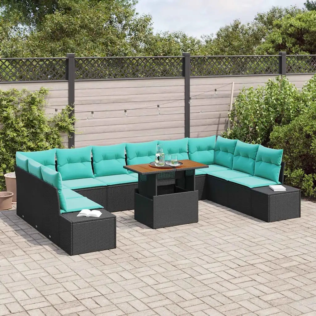 Set Divano da Giardino 11 pz Nero Poly Rattan 3358755