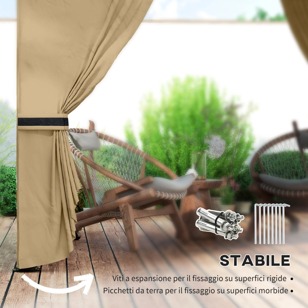 Gazebo da Giardino con Pareti ¨C zephmum ¨C 3.4x3.4m Beige