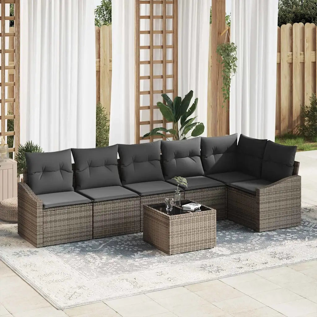 Set di divani con cuscino 7 pcs Grigio polyrattan