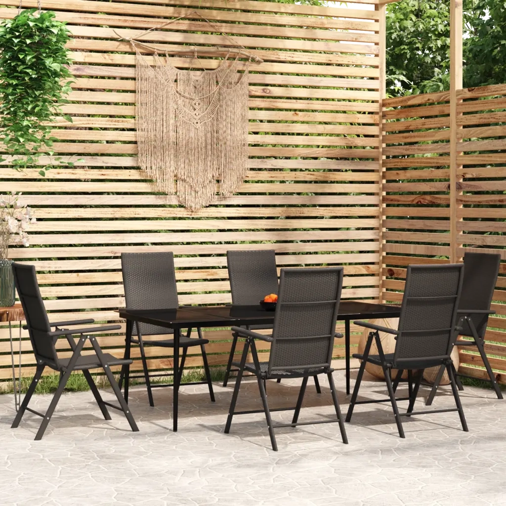 Set Mobili da Pranzo per Giardino 7 pz Nero 3099111