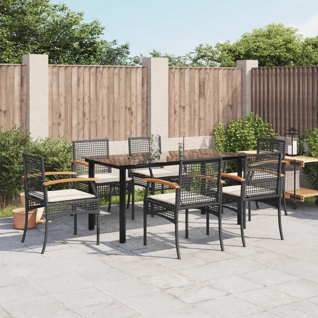 Set da Pranzo da Giardino 7 pz Nero con Cuscini in Polyrattan 3213607