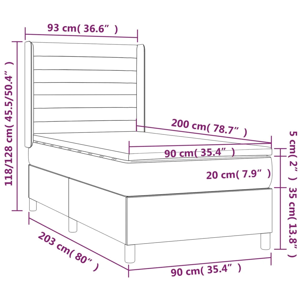 Letto singolo | Letto per adulti | Letto a Molle Materasso e LED Grigio Chiaro 90x200 cm Tessuto