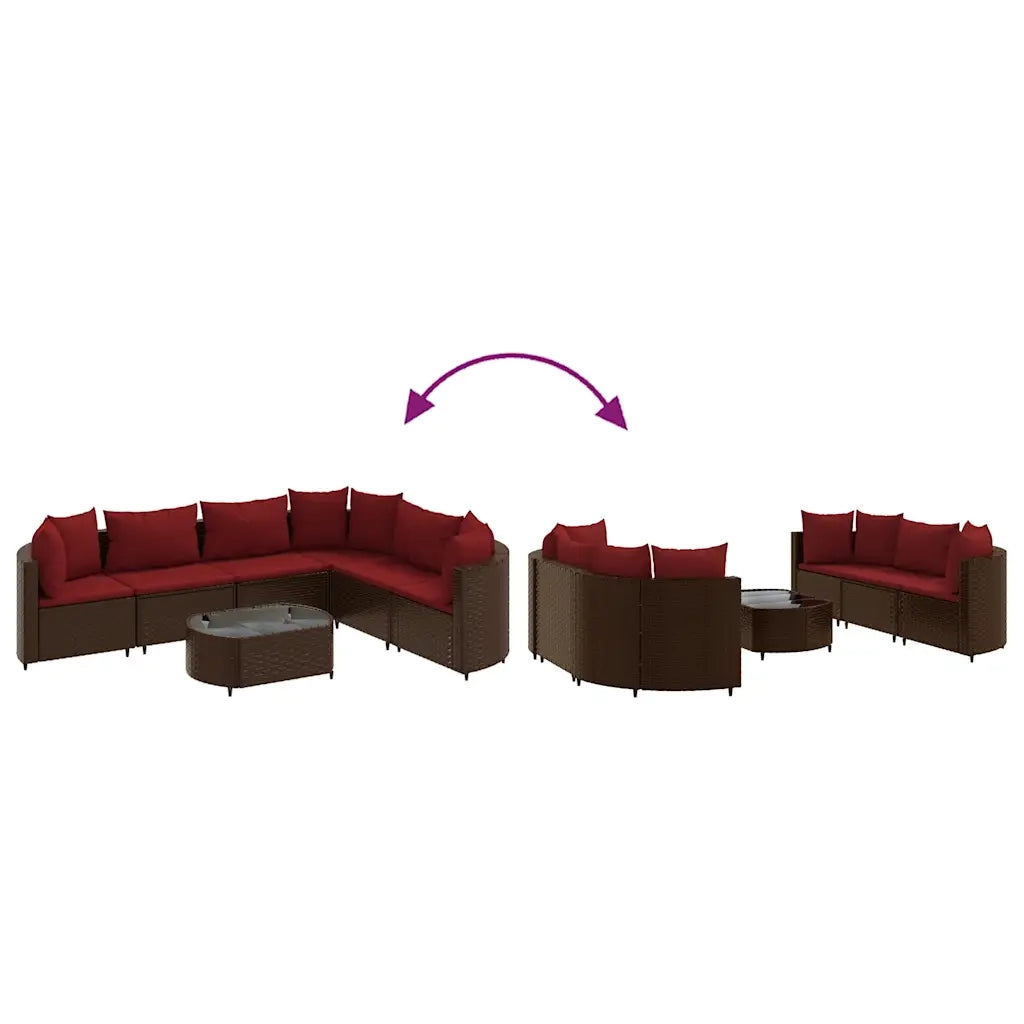Set Divani da Giardino 7 pz con Cuscini Marrone in Polyrattan