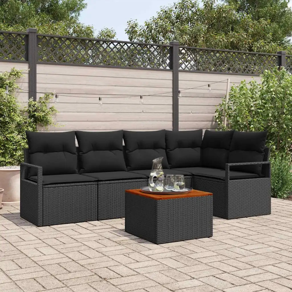 Set Divano da Giardino con archiviazione 6 pcs Nero polyrattan