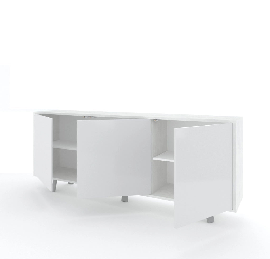 Buffet 3 ante VELBRUK bianco pietra/bianco lucido