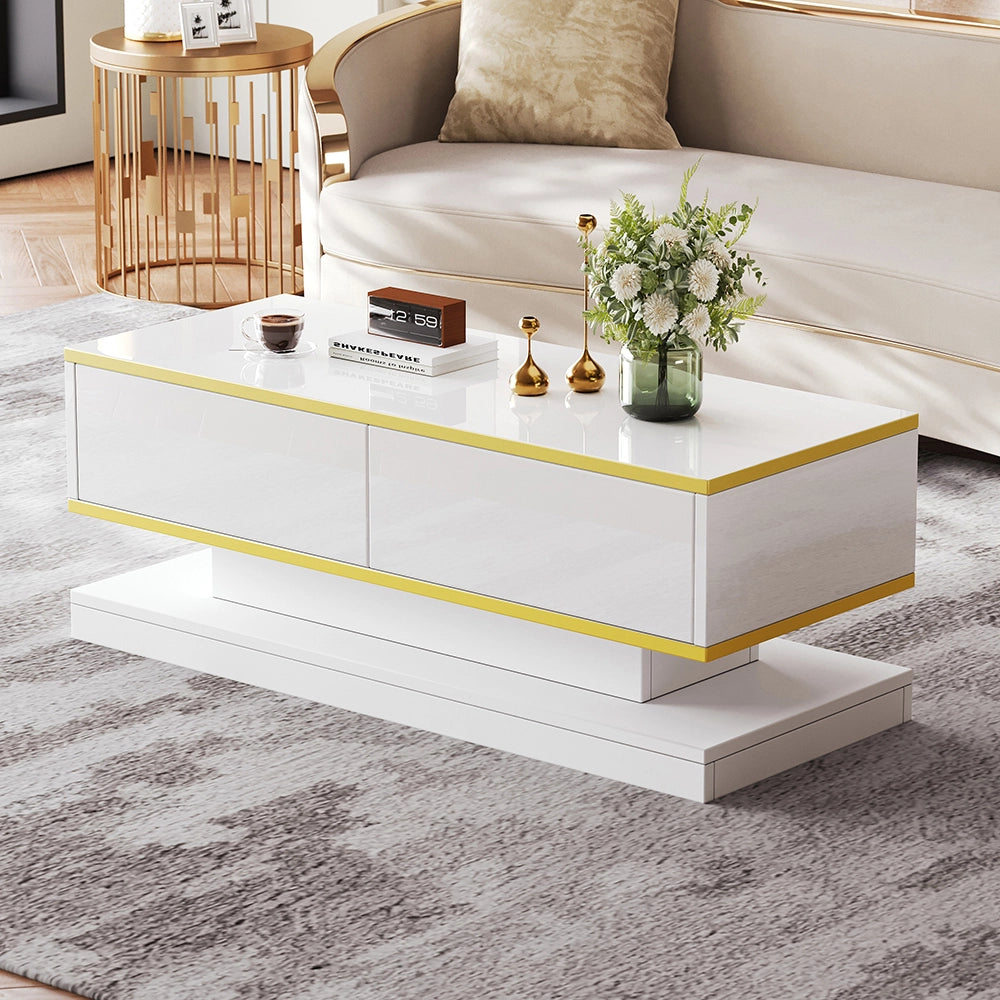 Tavolino design - Xylo - 100x50cm 2 cassetti bianco/oro