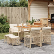 Set da Pranzo da Giardino 9 pz con Cuscini Beige in Polyrattan 3210784