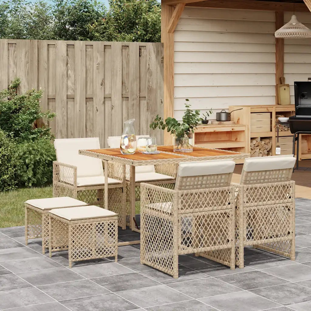 Set da Pranzo da Giardino 9 pz con Cuscini Beige in Polyrattan 3210784