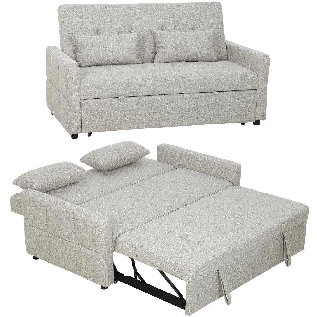Divano Letto Clic Clac 2 Posti con Cuscini in Tessuto ¨C Zephmum ¨C Marrone Chiaro