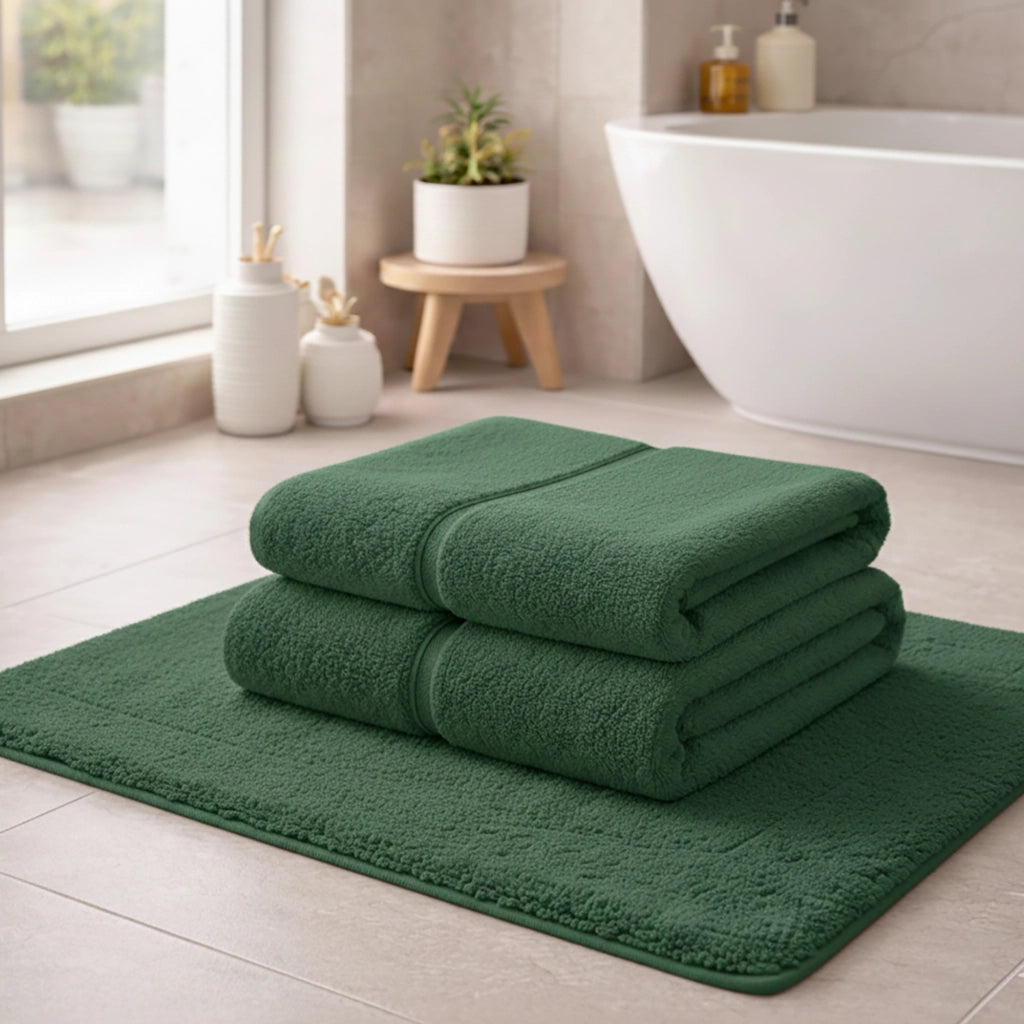Sanenere, set di Asciugamani 100% Cotone set da 2, Verde Smeraldo